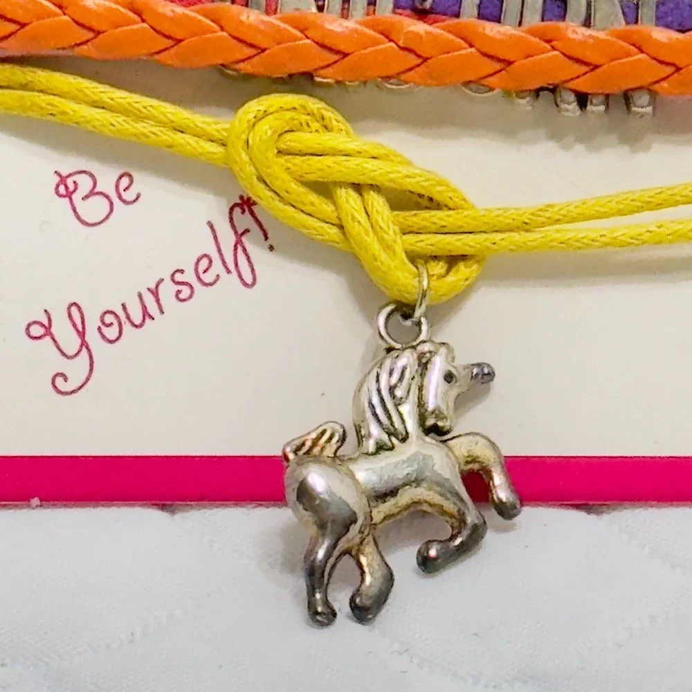 Cruise Kids Club Rainbow Leather Strand Bracelet LOVE UNICORN Charms 7